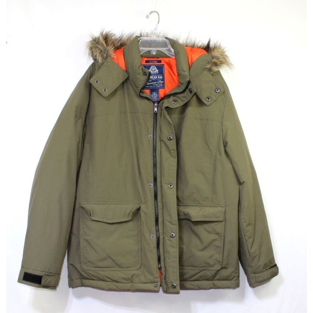 American Rag XL Army Green Hooded Quilted Lining Puffer Parka Coat Men's